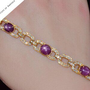 GIA Natural 25.14Cts VS F Diamond Unheated Star Ruby Solid 18K Gold Bracelet